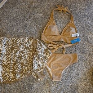 Cupshe Ribbed Tan Bikini Set